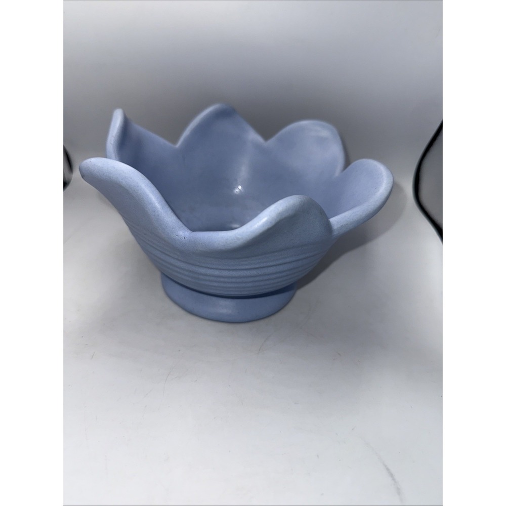 Early Haeger Pottery Flower Bowl Matte Blue Teal Glaze